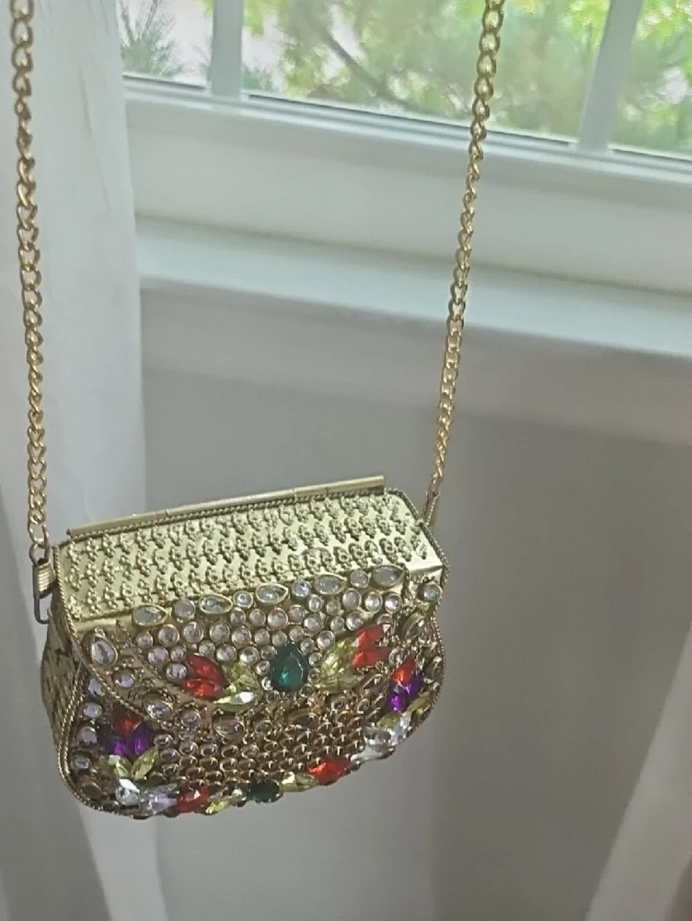 Embellished Gold Crystal Kundon Evening Handmade Clutch - Multicolor Accents
